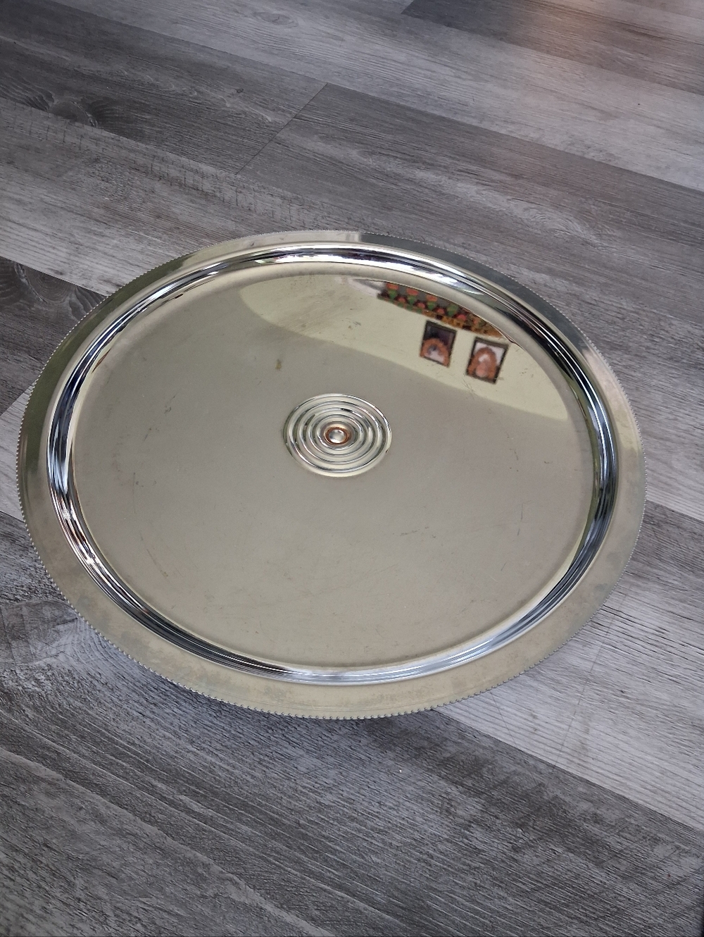Vtg.Large Round Silver Serving Tray/cake Stand